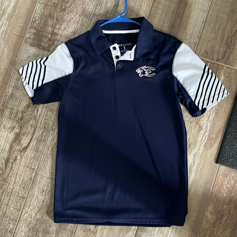 Navy blue and white golf shirt